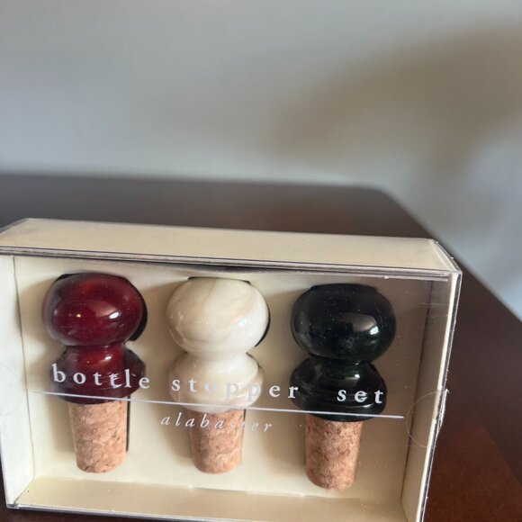 pier 1 imports Set Of 3 Chrome & 3 Alabaster Bottle Stoppers Wine Bar Accessori - Picture 3 of 4